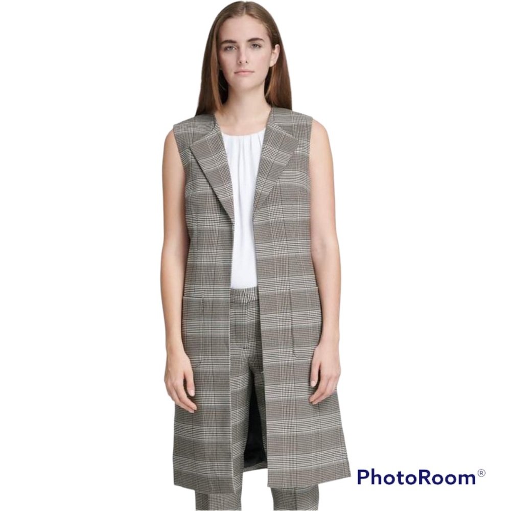 Calvin Klein Plaid Patch Pocket Long Vest